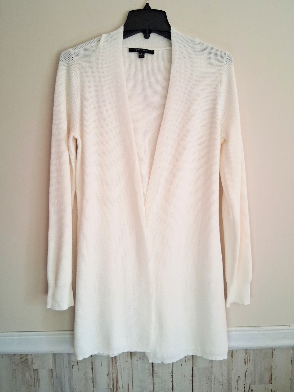 Cyrus Open-Front Lightweight Cardigan Waffle Knit White Women's Small